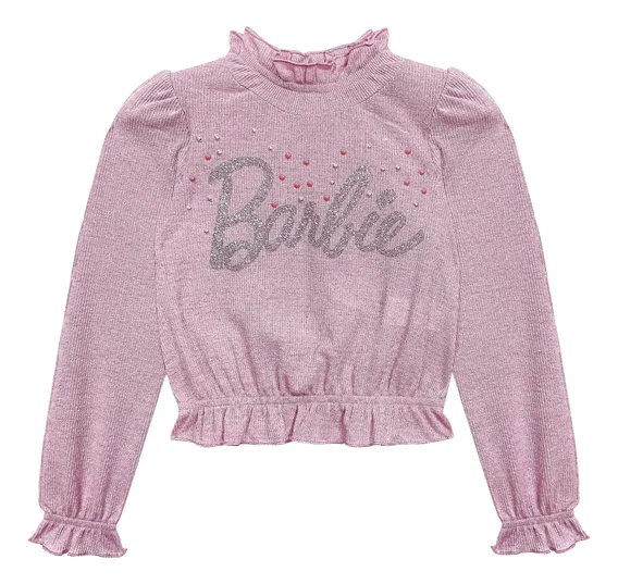 Blusa Manga Larga Estampado En Plateado Marca Barbie 